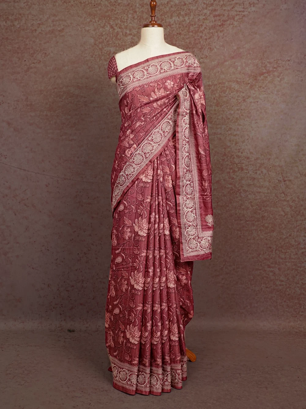 Onion Color Semi Tussar Saree