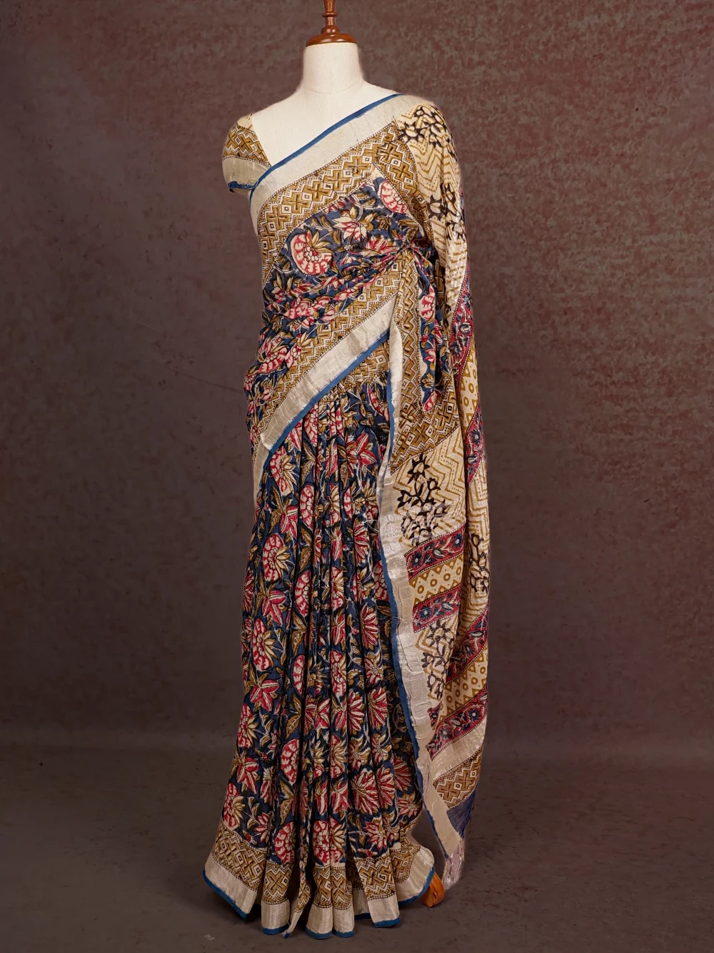 Blue Semi Linen Saree