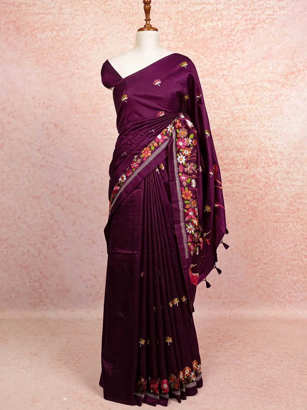 Dark Purple Semi Tussar Saree