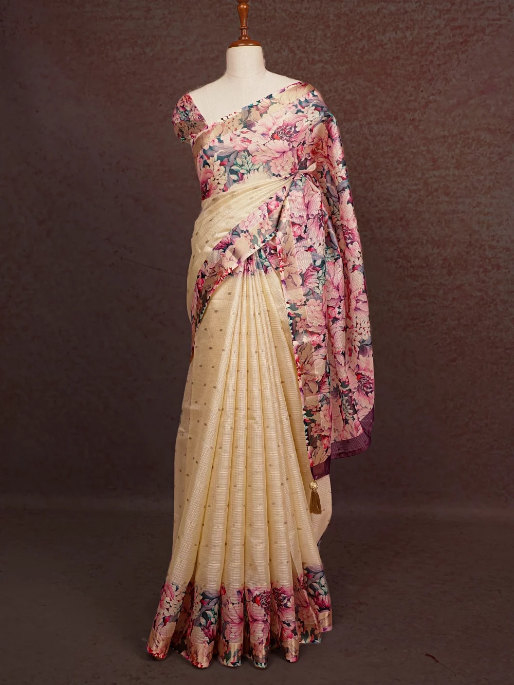 Cream Kota Silk Saree