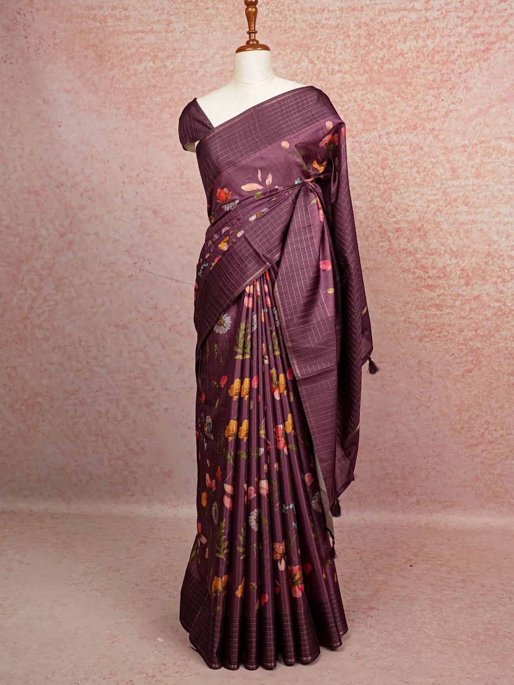 Lavender Purple Semi Tussar Saree