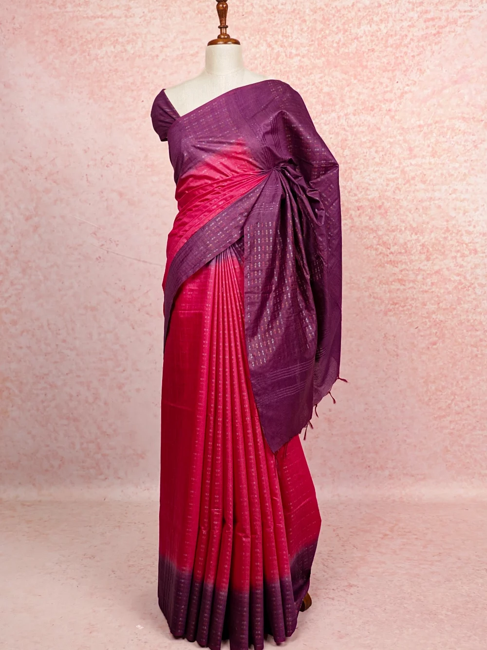 Magenta Pink Semi Tussar Saree
