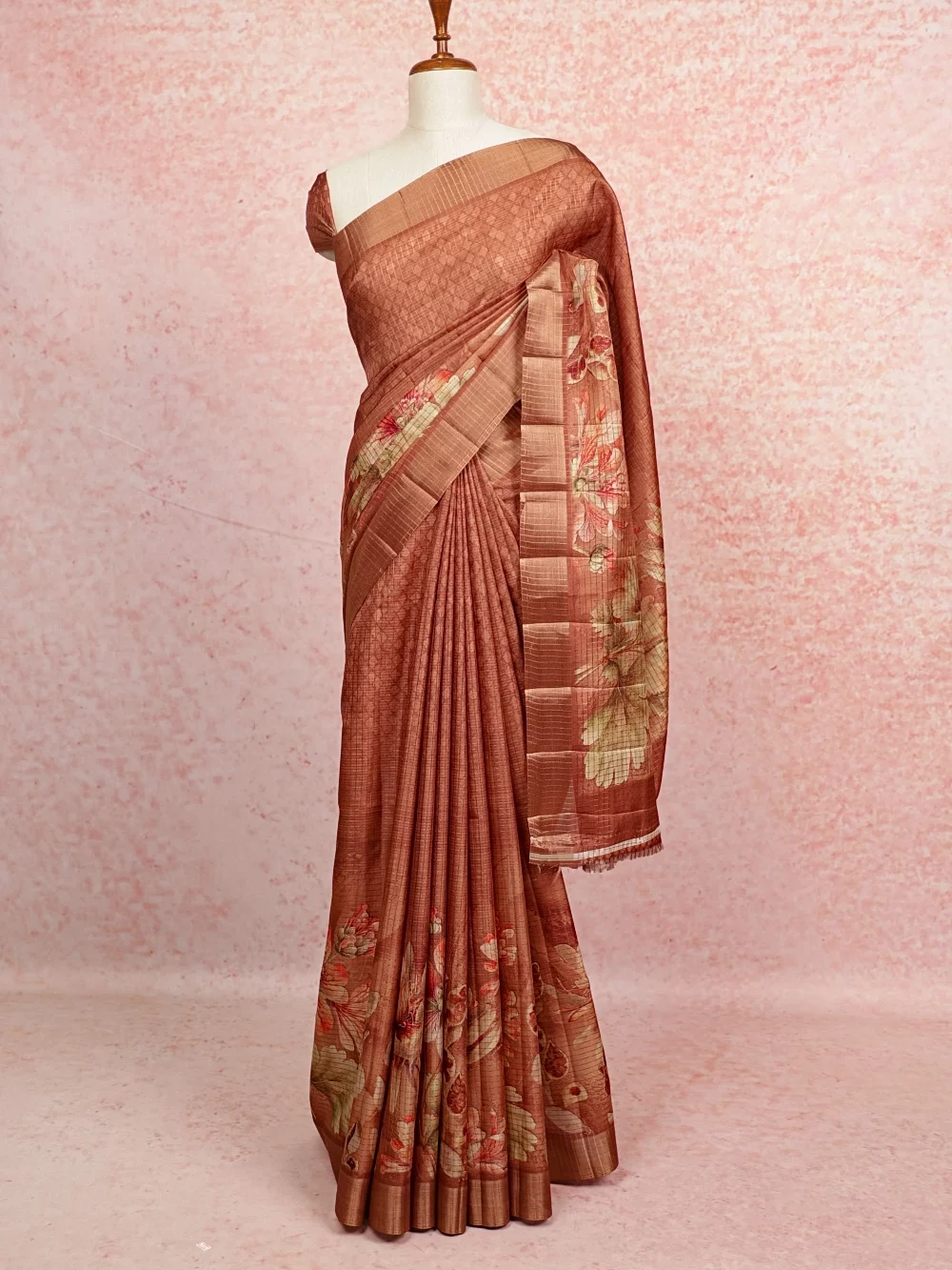 Chocolate Colour Soft Tussar Saree