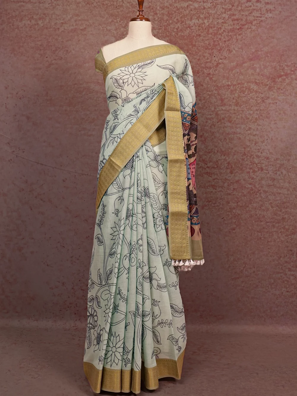Powder Blue Semi Linen Saree