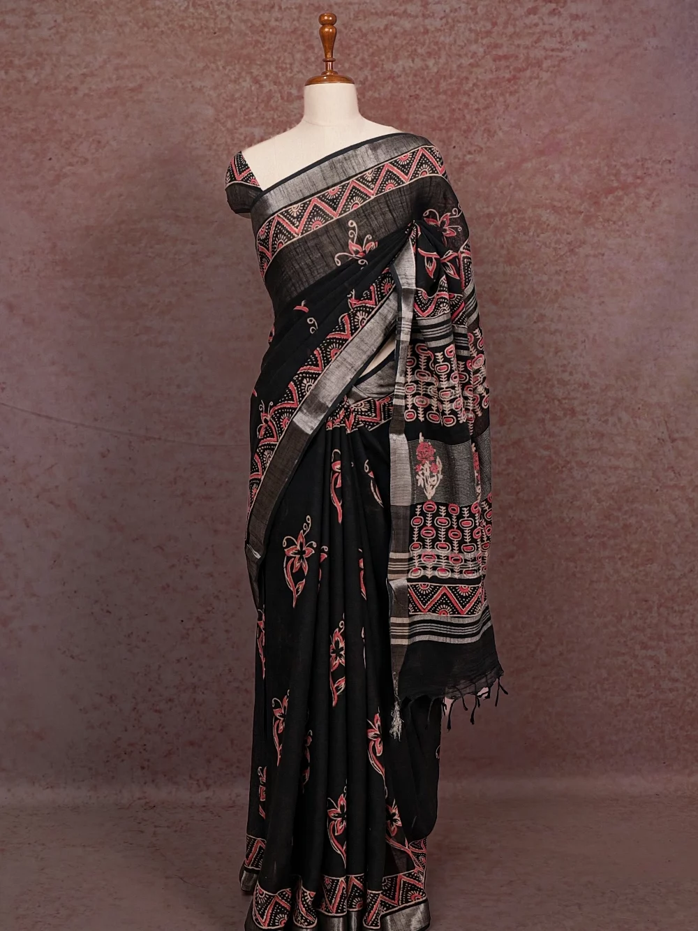 Black Linen Cotton Saree