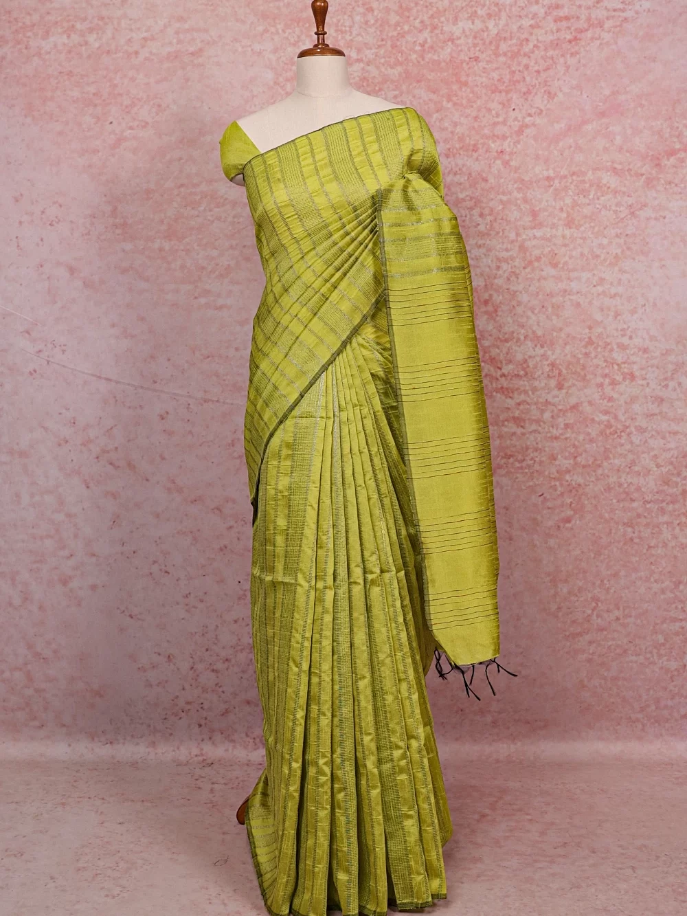 Lemon Green Semi Tussar Saree