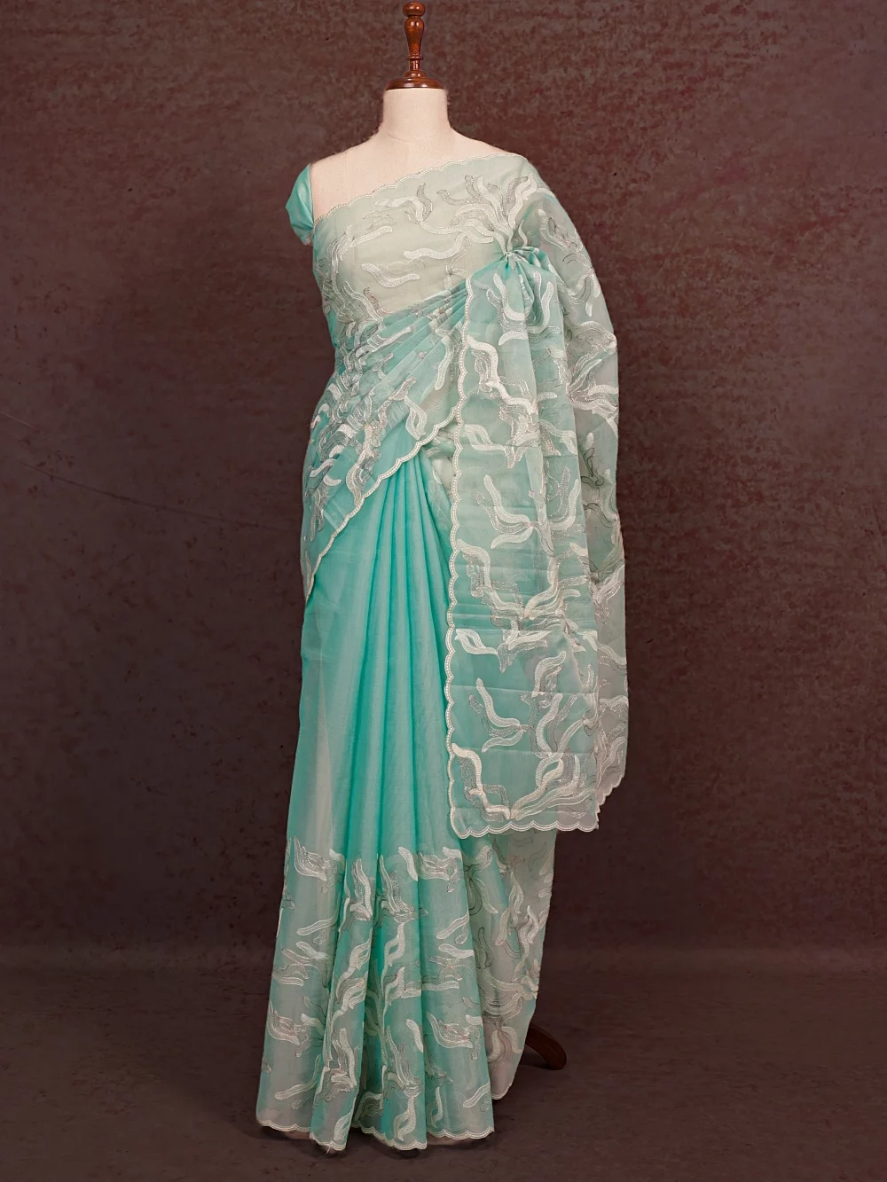 Sea Blue Organza Saree