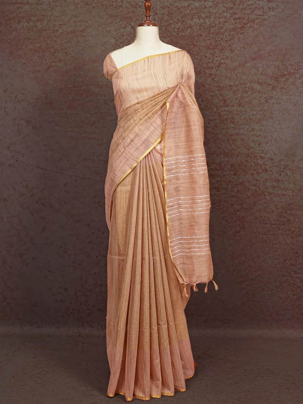 Peach Semi Linen Saree