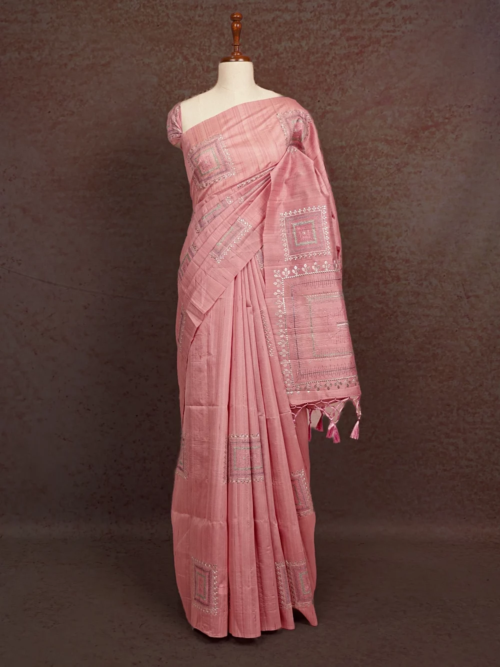 Baby Pink Semi Tussar Saree