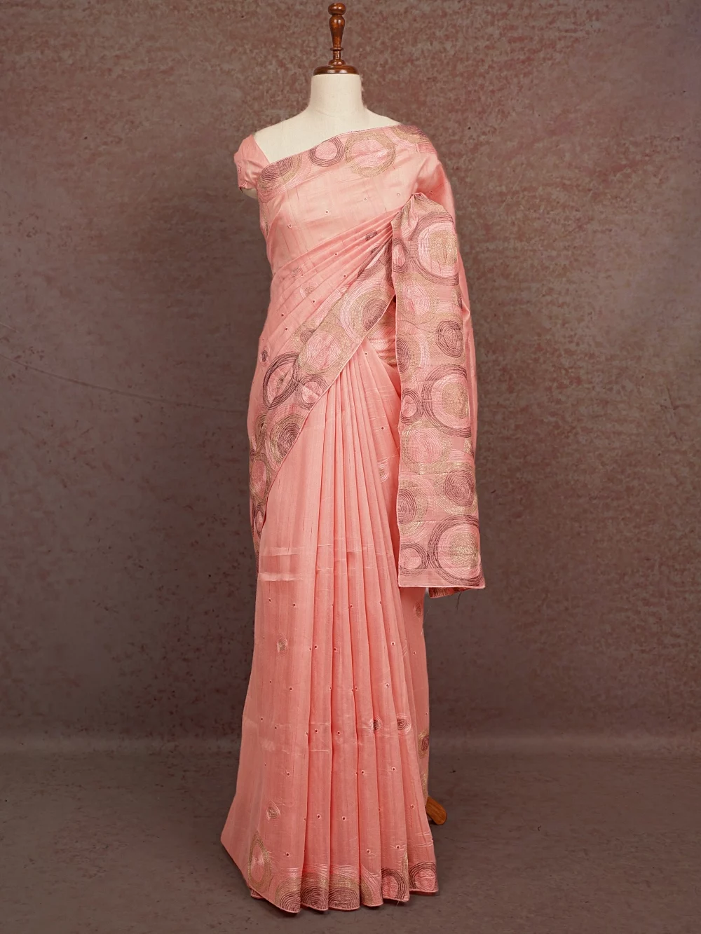 Peach Color Semi Tussar Saree