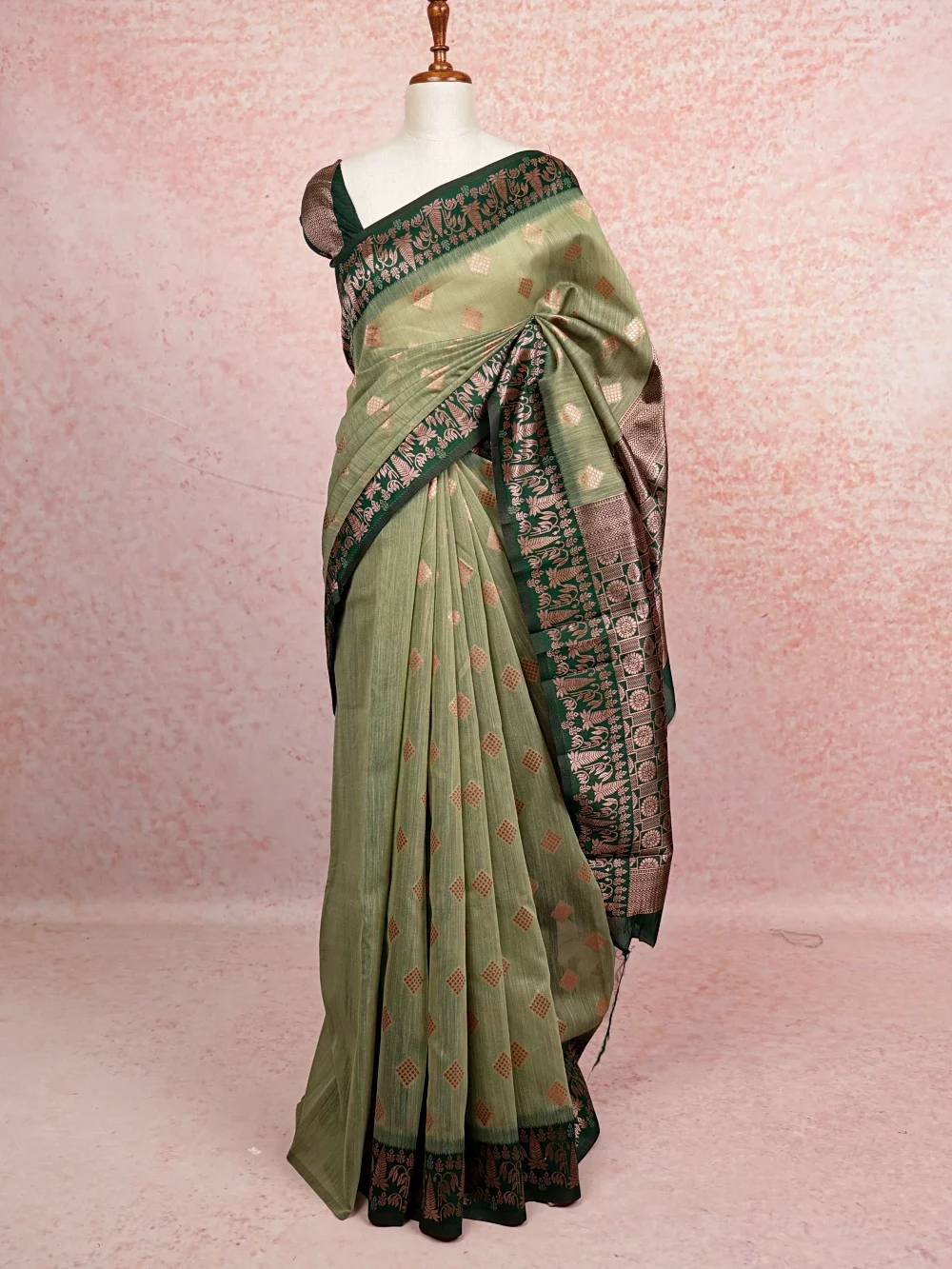 Pists Green Semi Jute Saree