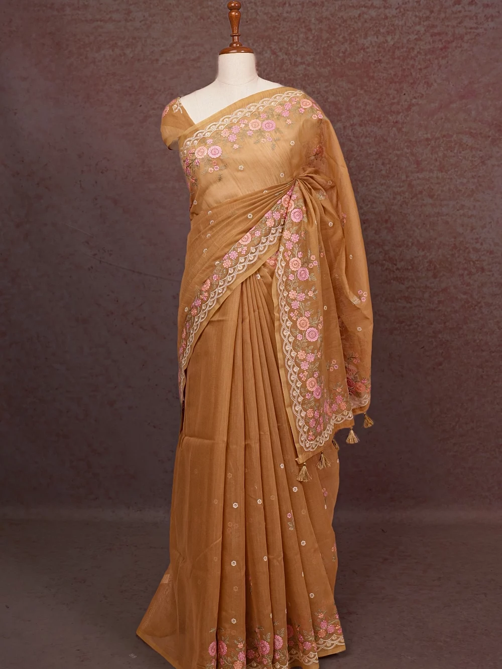Fawn Colour Semi Jute Saree