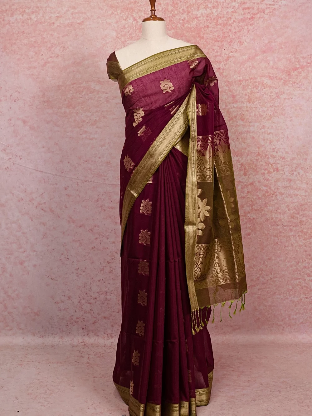 Dark Wine Semi Jute Saree