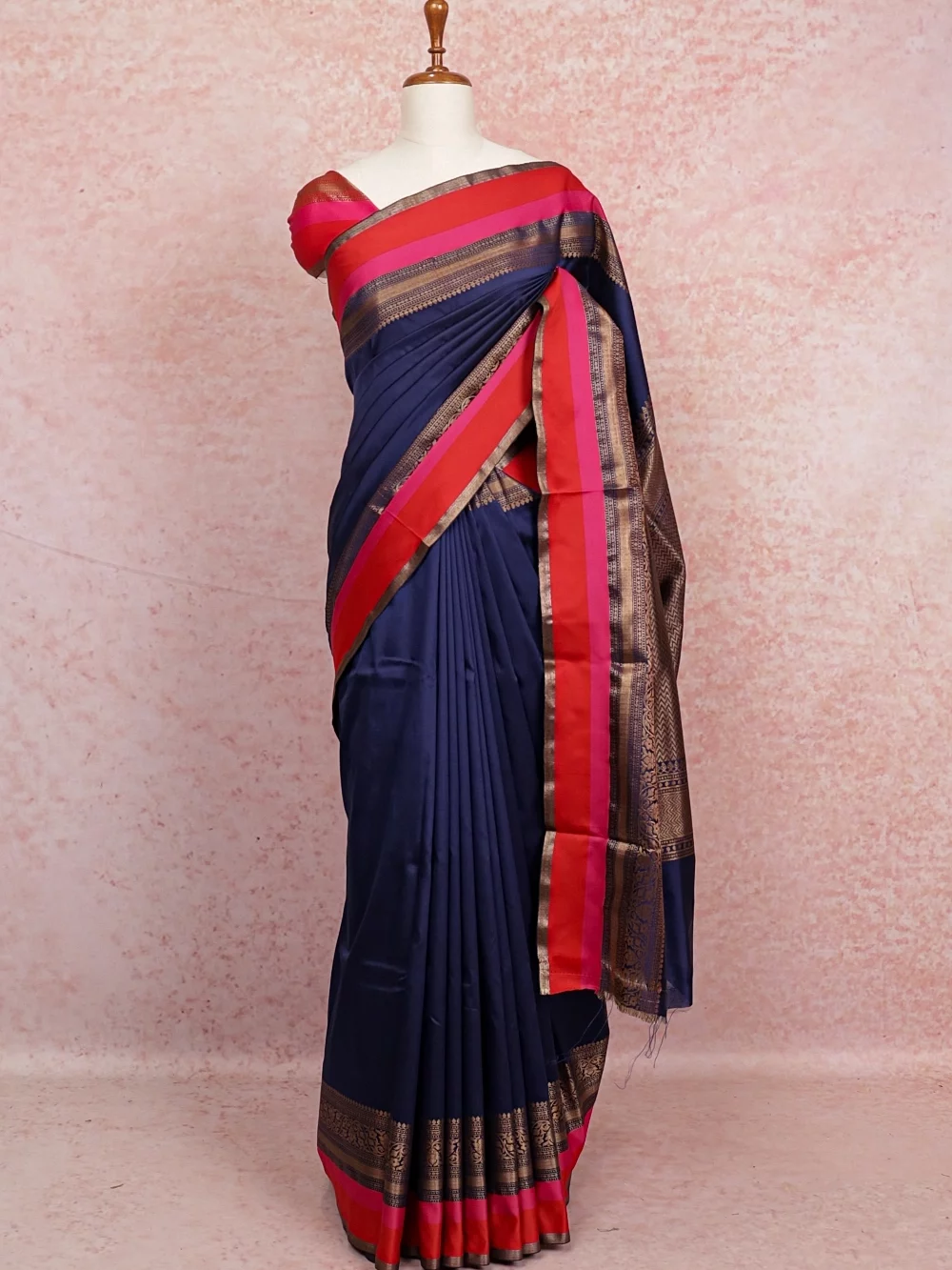 Navy Blue Cotton Silk Saree