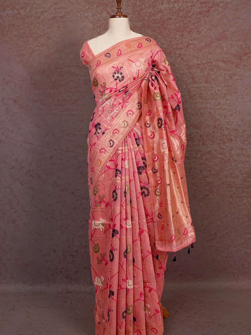 Peach Semi Jute Saree
