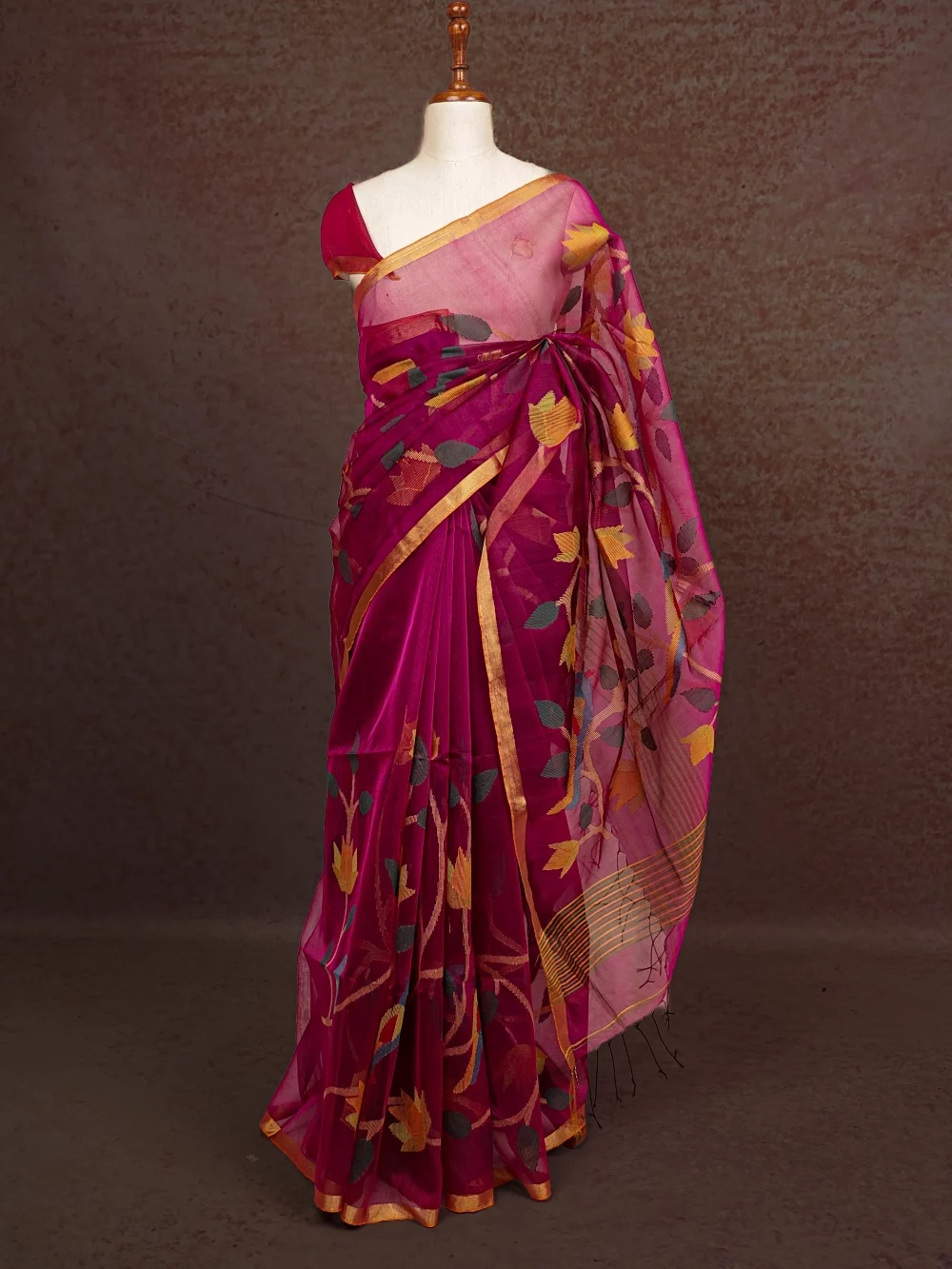 Magenta Pink Chanderi Organza Saree