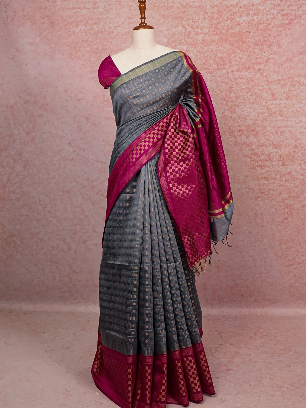 Grey Semi Jute Saree