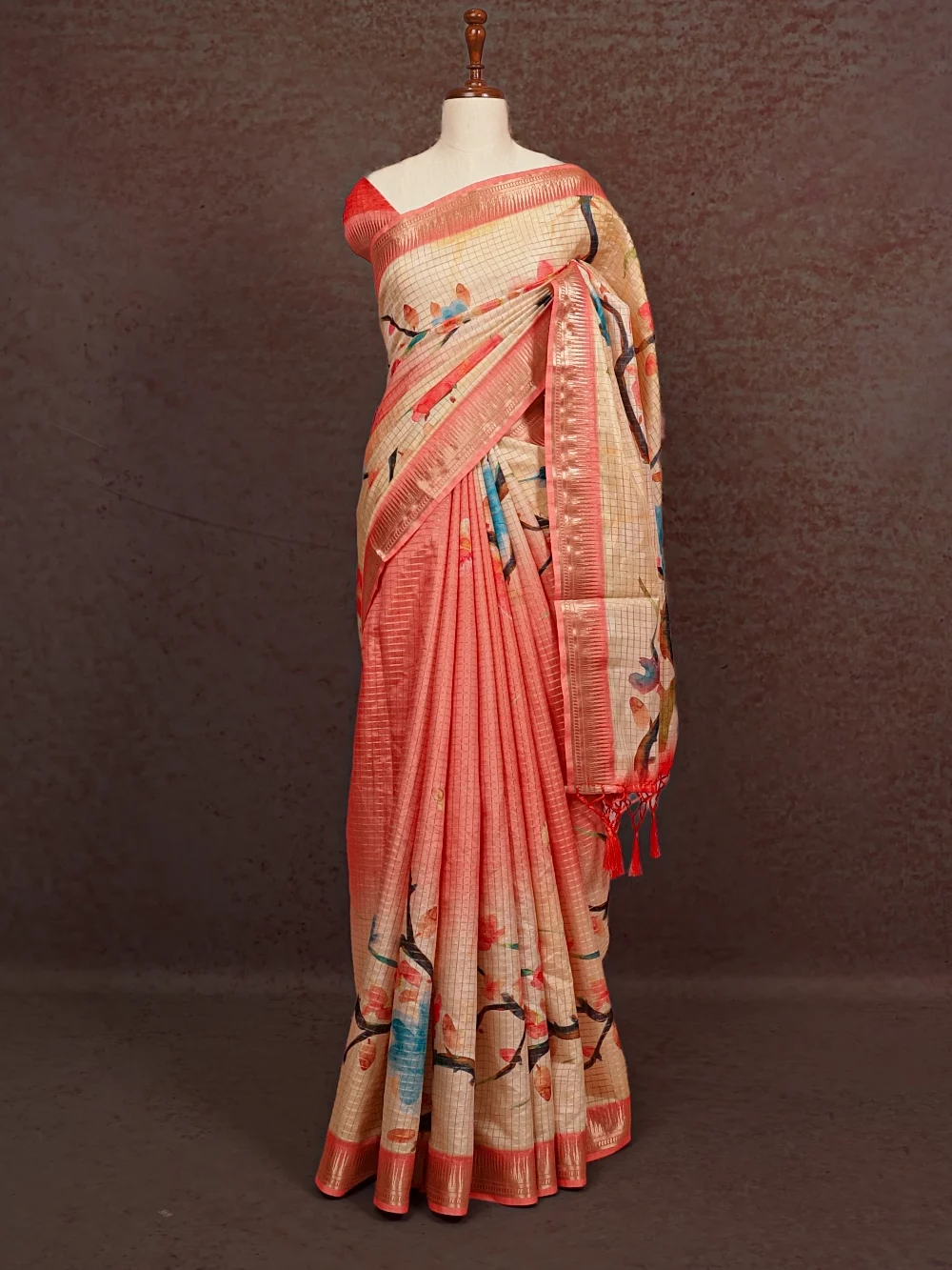 Cream Semi Tussar Saree