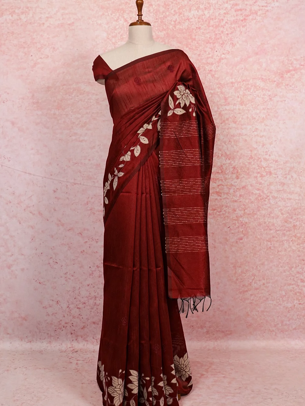 Dark Maroon Semi Jute Saree