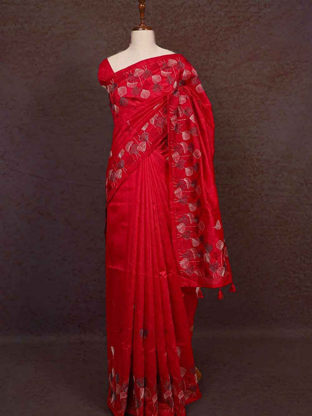 Red Semi Tussar Saree