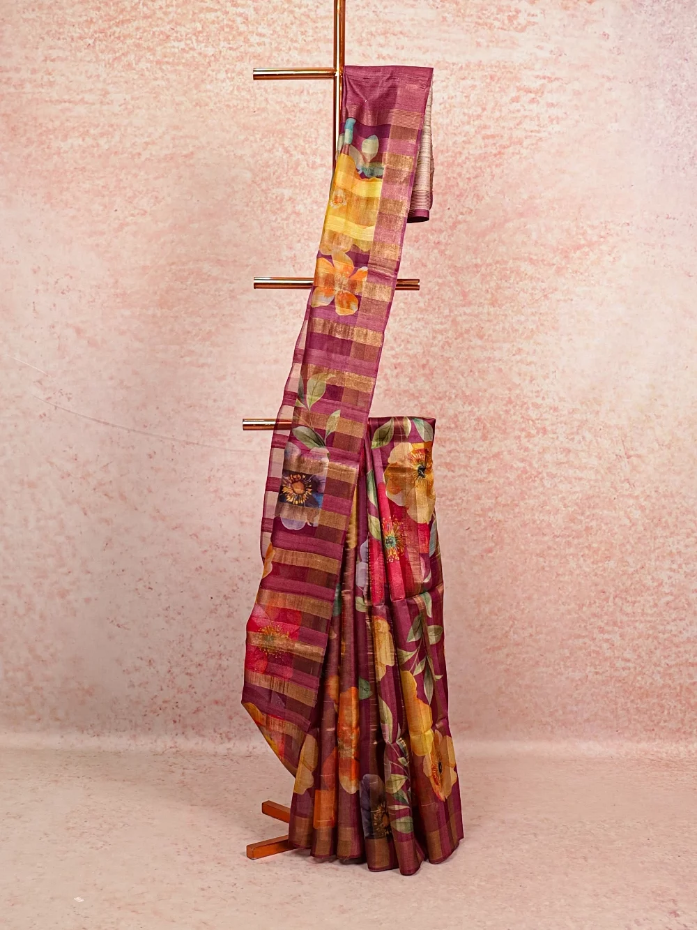 Dark Wine Tussar Jute Saree