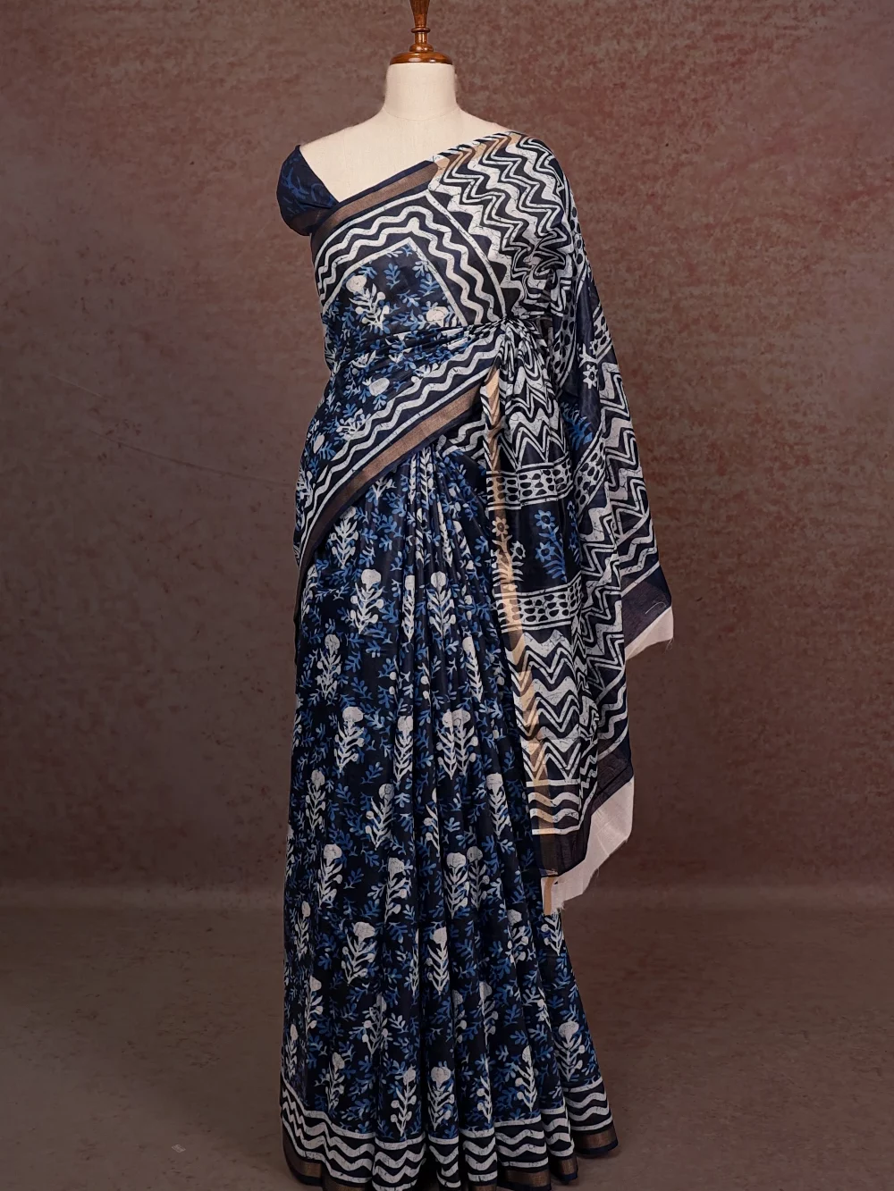 Navy Blue Semi Chanderi Saree
