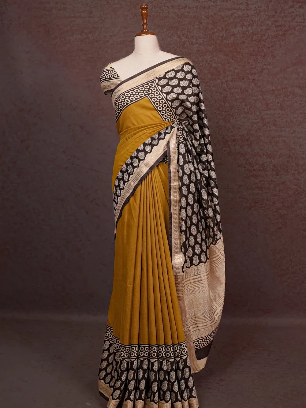 Mustard Yellow Semi Tussar Saree