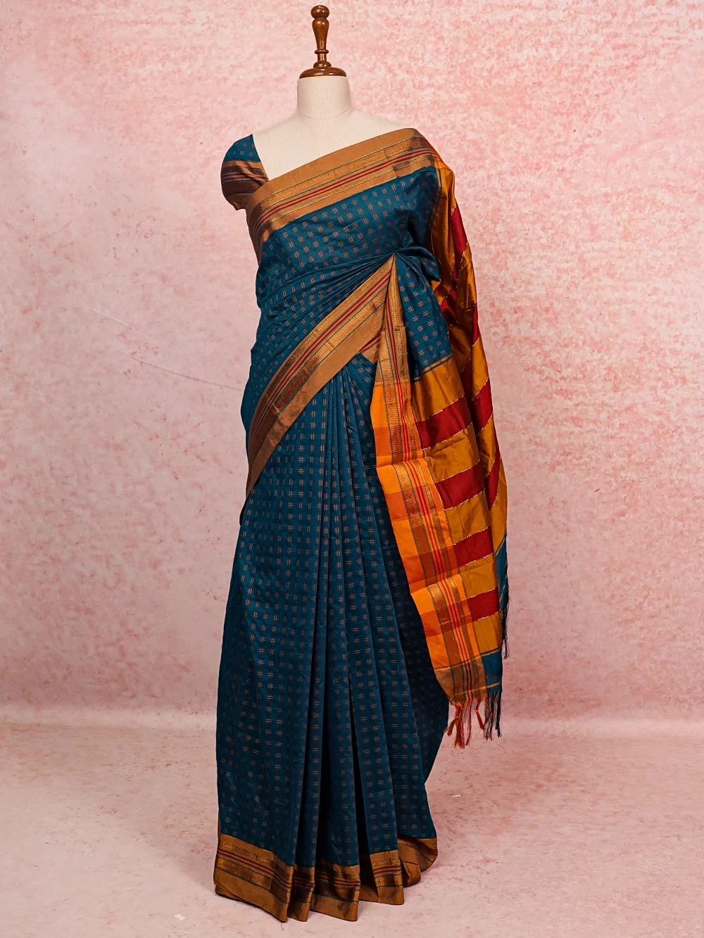 Peacock Blue Cotton Silk Saree