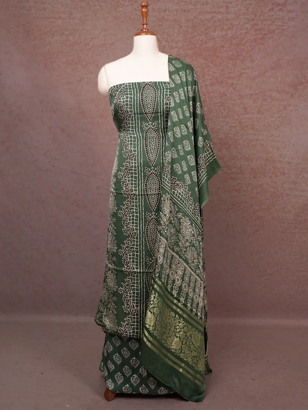 Green Modal Printed Unstitched Churidhar Material