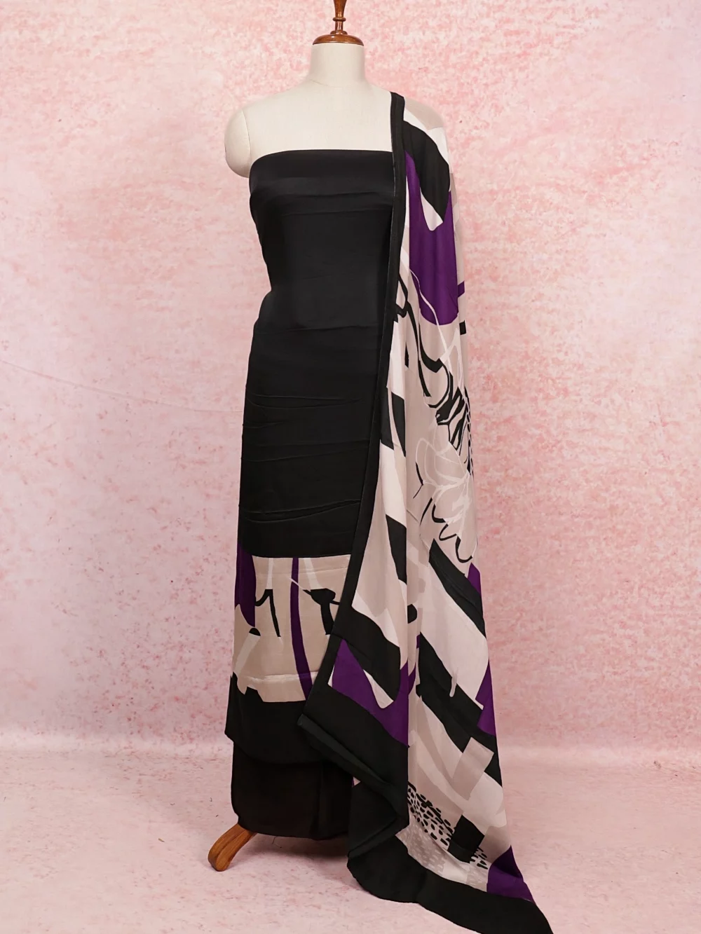 Black Modal Silk Plain Body Unstitched Churidhar Material