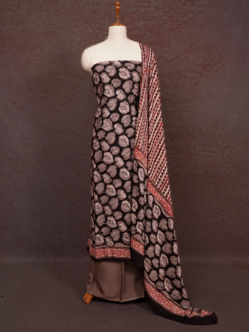 Black Modal Silk Printed Unstitched Churidhar Material