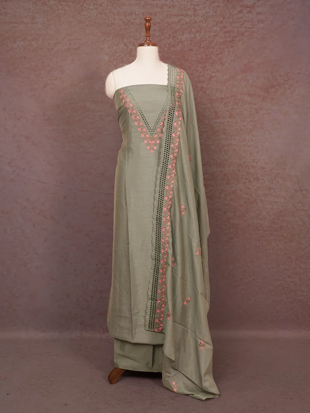 Pastel Green Vichithra Silk Embroidery Unstitched Churidhar Material