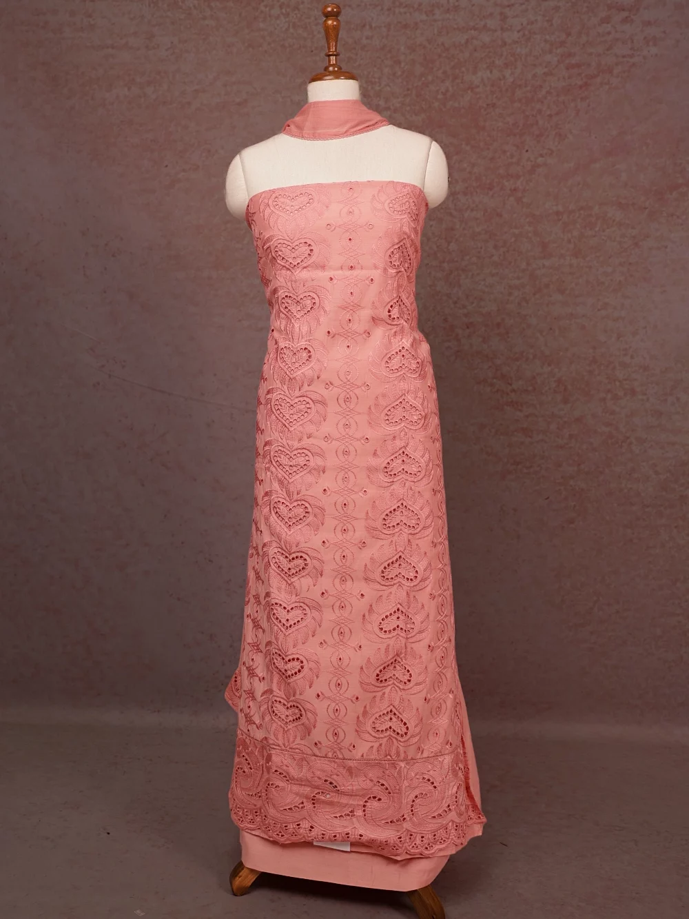 Light Peach Chanderi Cutt Work Unstitched Churidhar Material