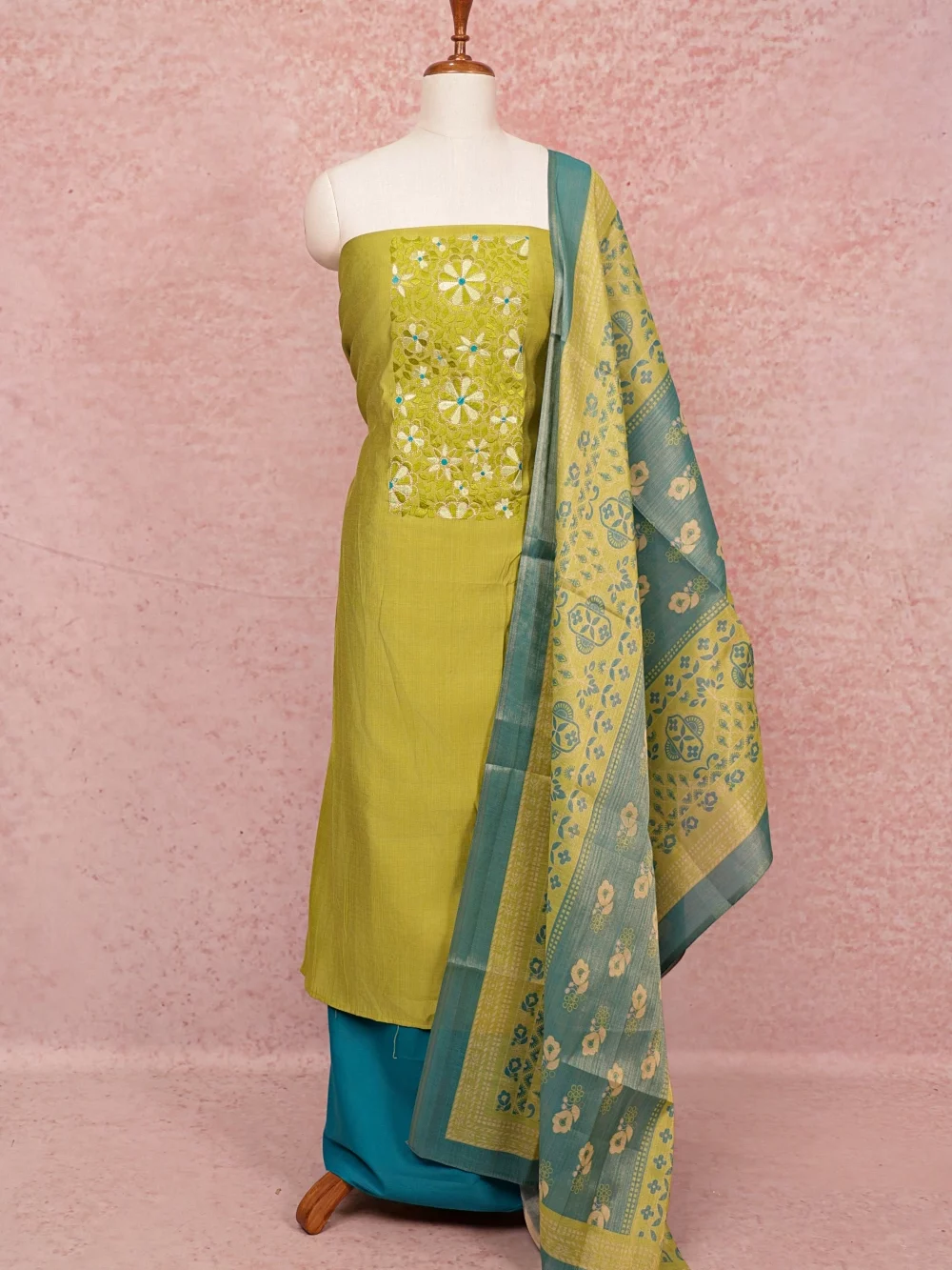 Green Semi Silk Plain Body Unstitched Churidhar Material