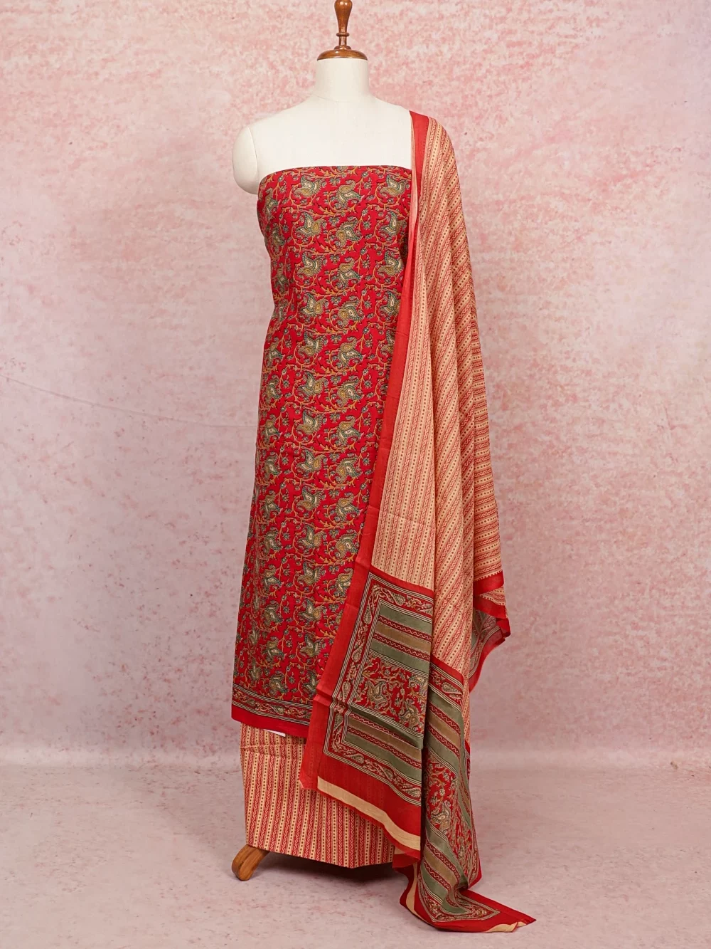Red Cotton Printed Unstitched Churidhar Material