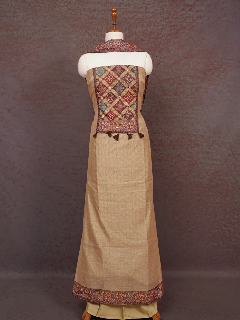 Sandal Chanderi Plain Body Unstitched Churidhar Material