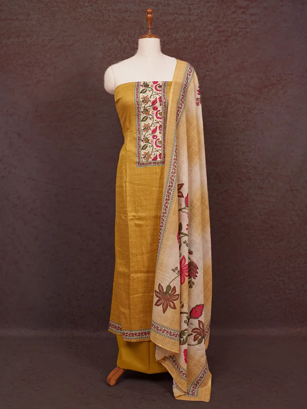 Mustard Yellow Cotton Plain Body Unstitched Churidhar Material