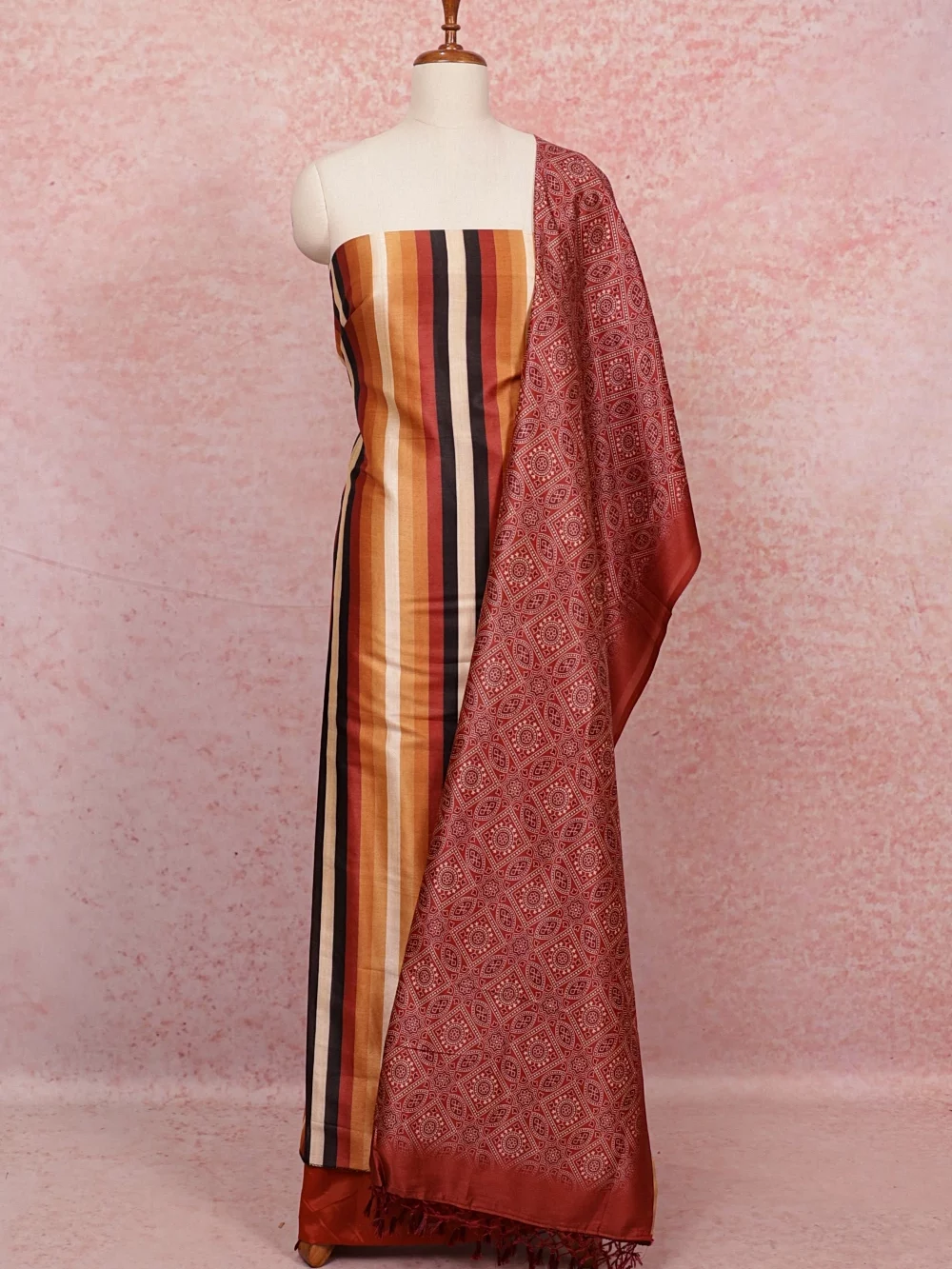 Multi Color Semi Silk Lines Unstitched Churidhar Material