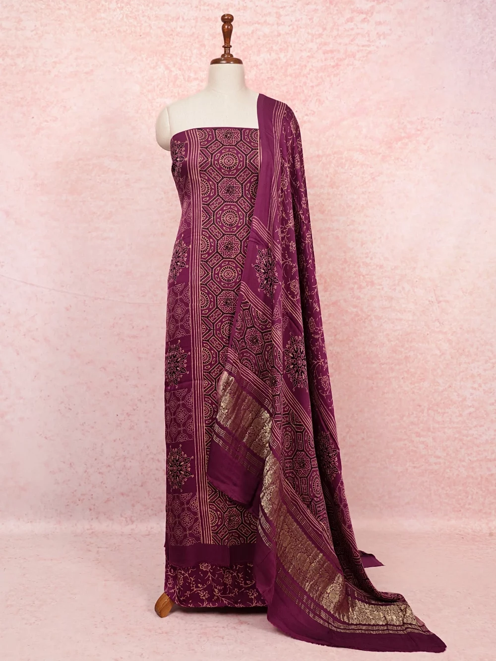 Purple Modal Silk Printed Unstitched Churidhar Material