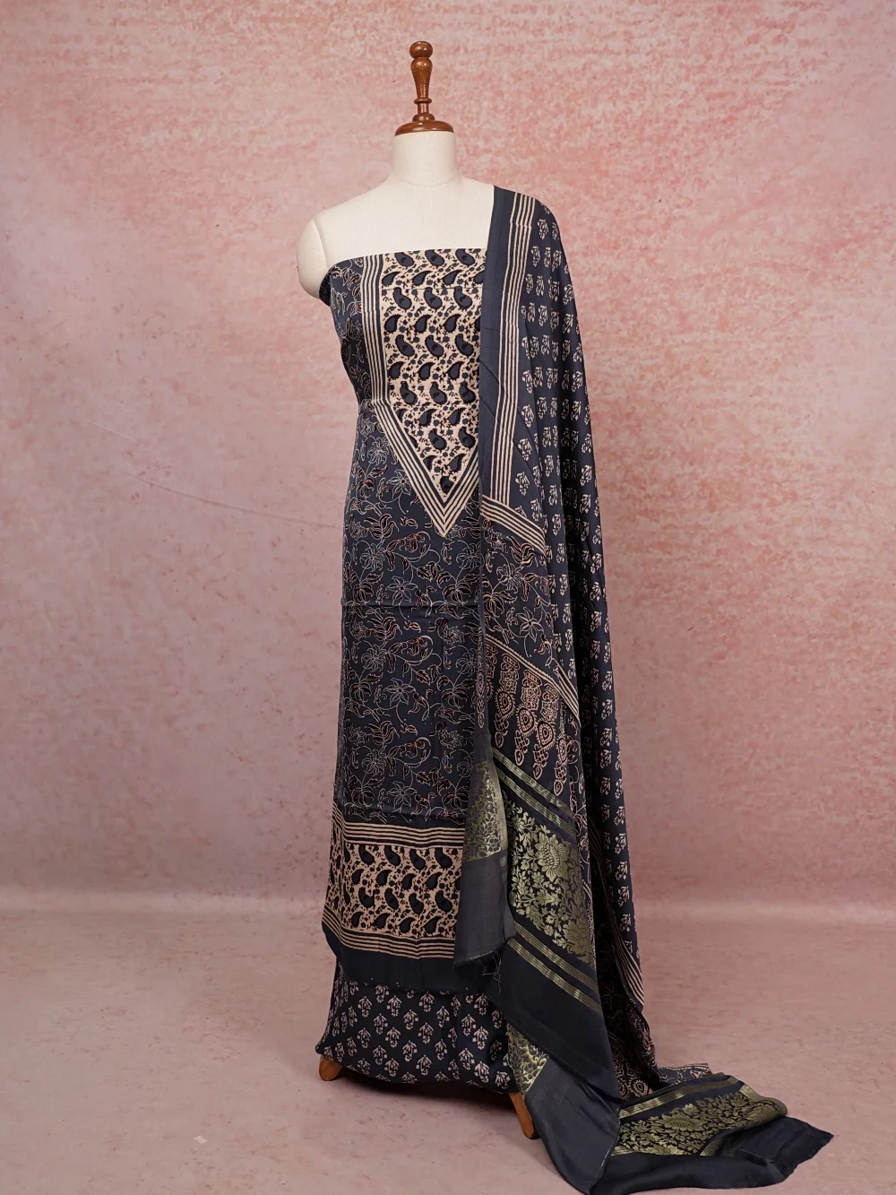 Dark Grey Modal Silk Printed Unstitched Churidhar Material