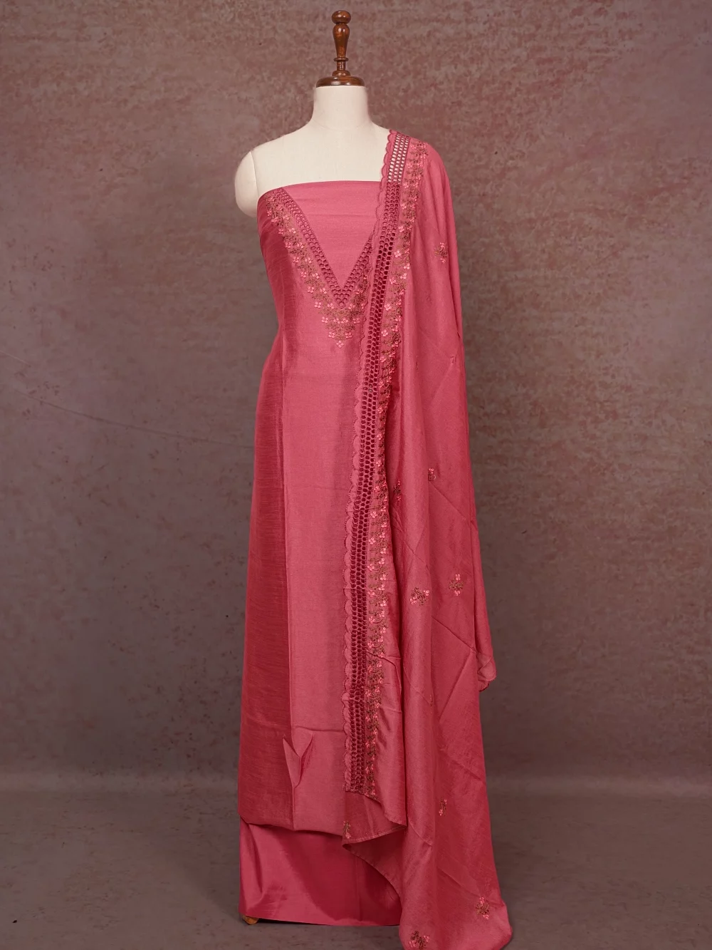 Pink Vichithra Silk Embroidery Unstitched Churidhar Material