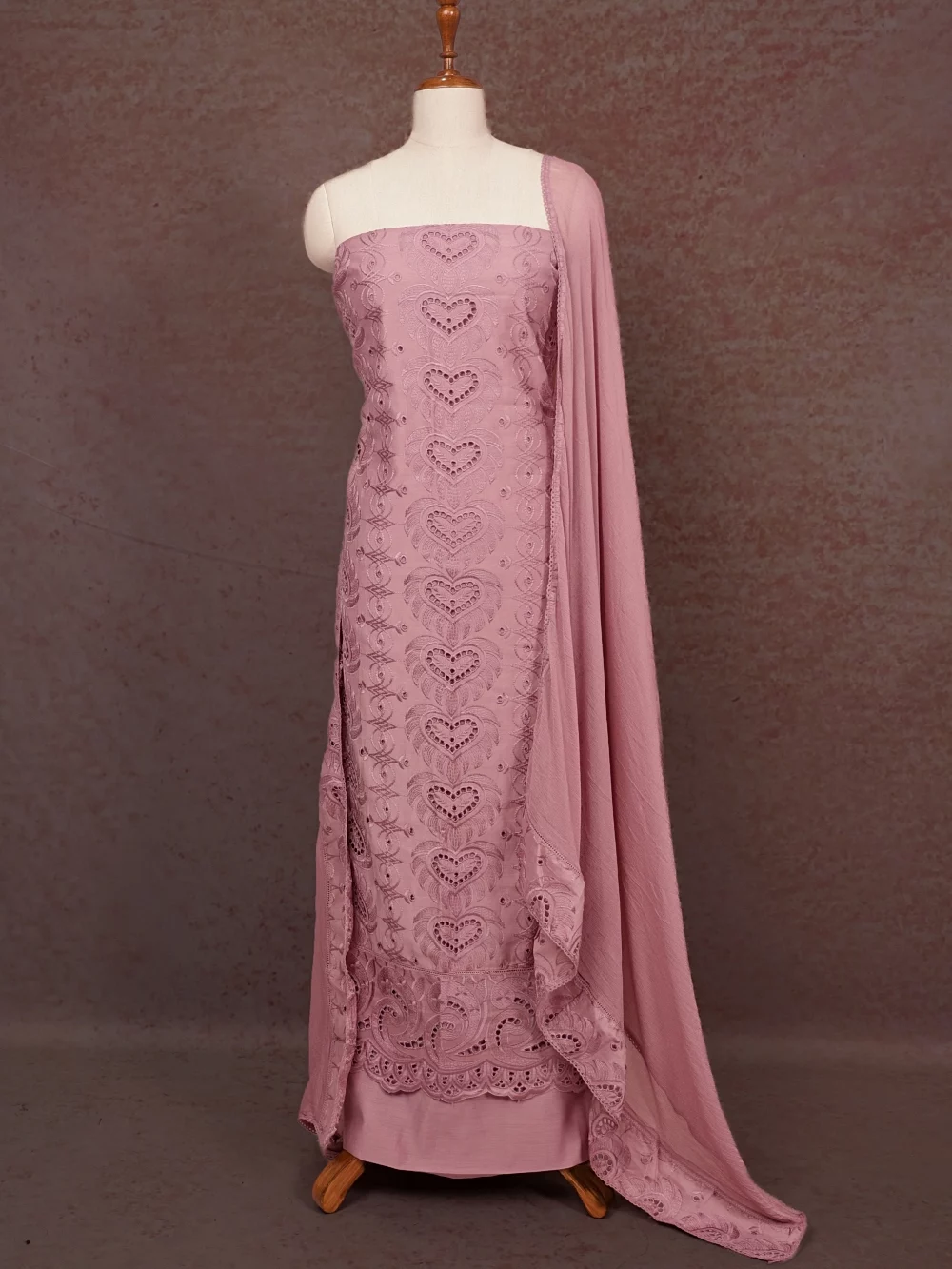 Light Pink Chanderi Silk Cutt Work Unstitched Churidhar Material