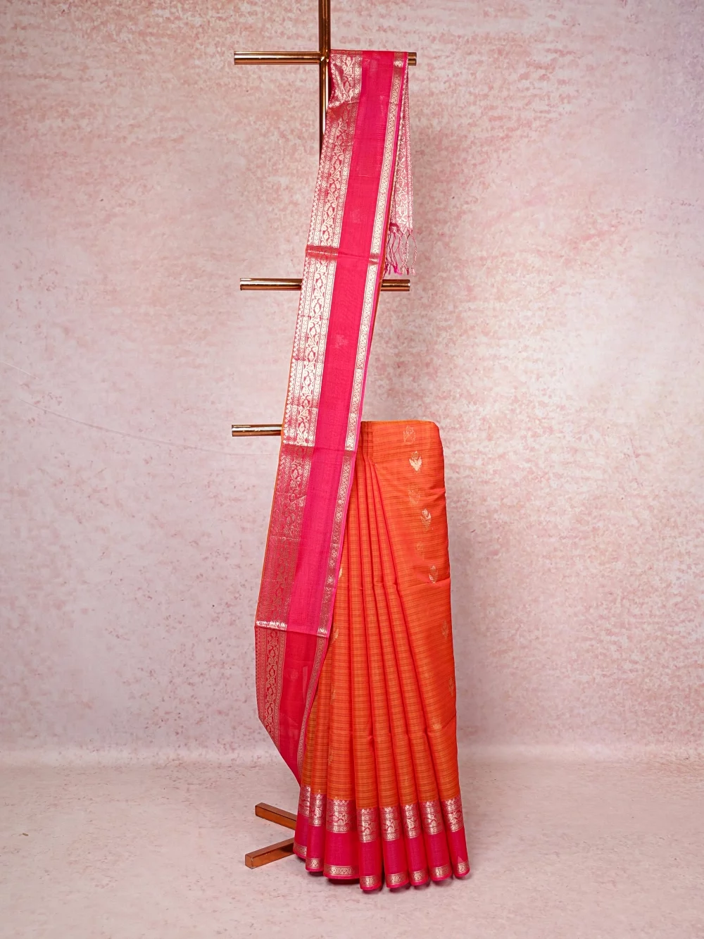 Burnt Orange Cotton Silk Saree