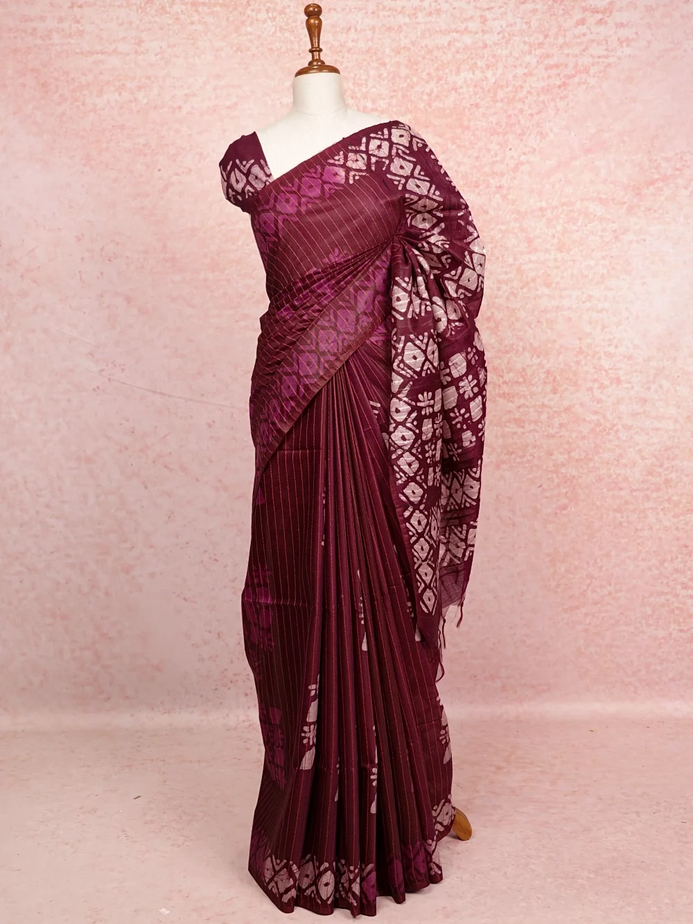 Wine Cotton Saree