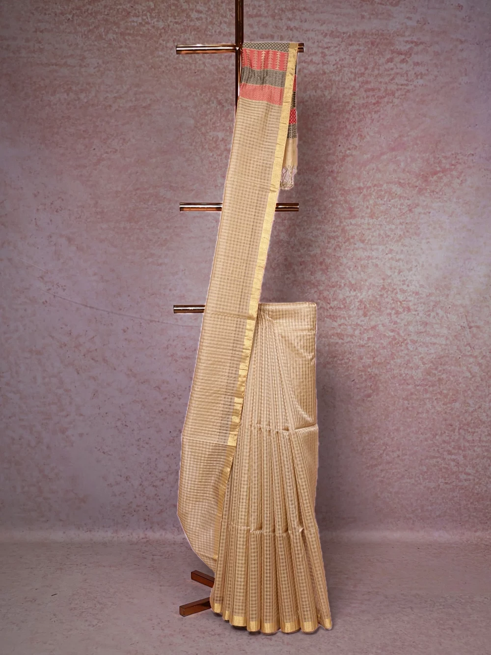 Dark Cream Cotton Silk Saree