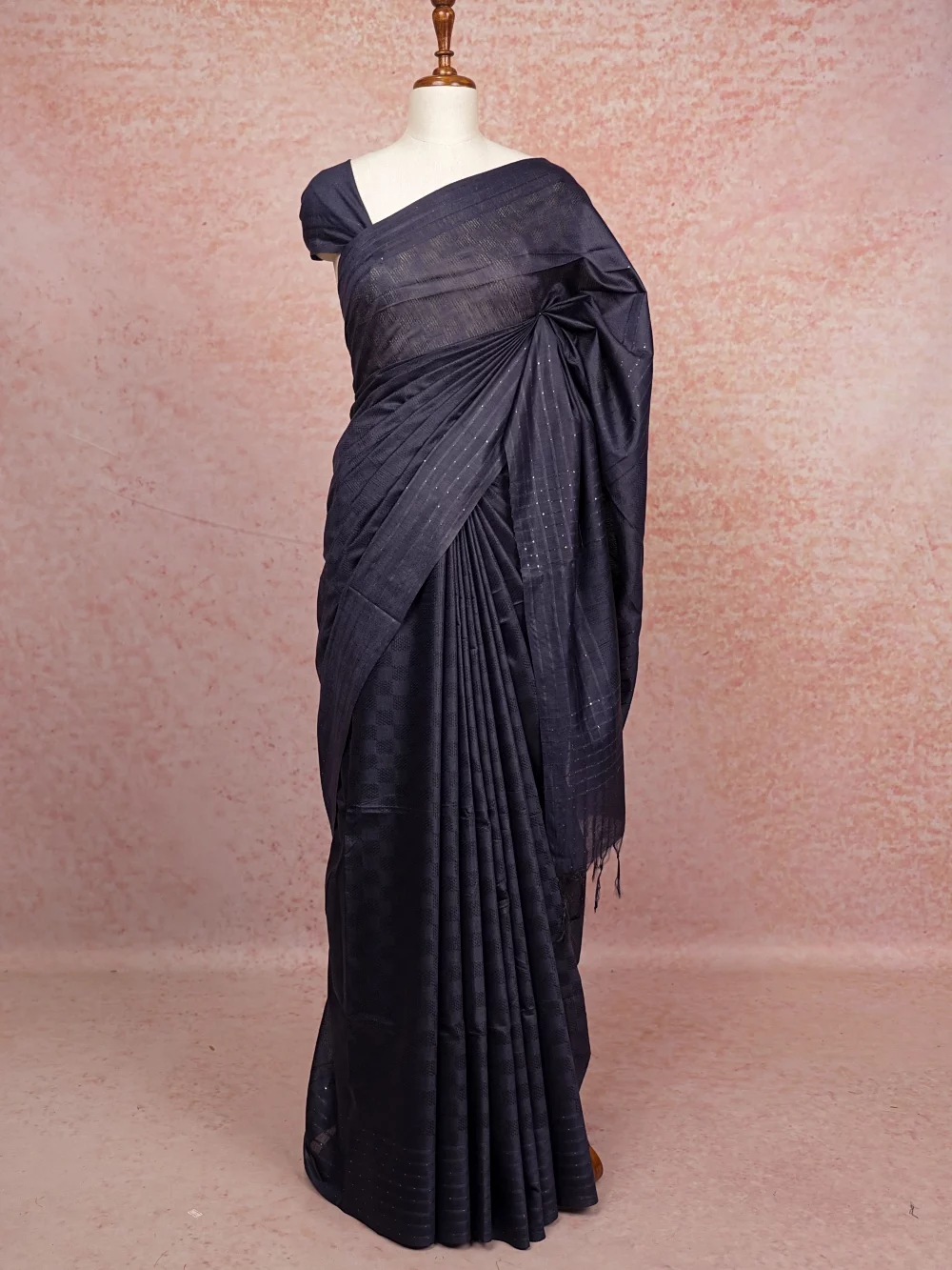 Navy Blue Semi Tussar Saree
