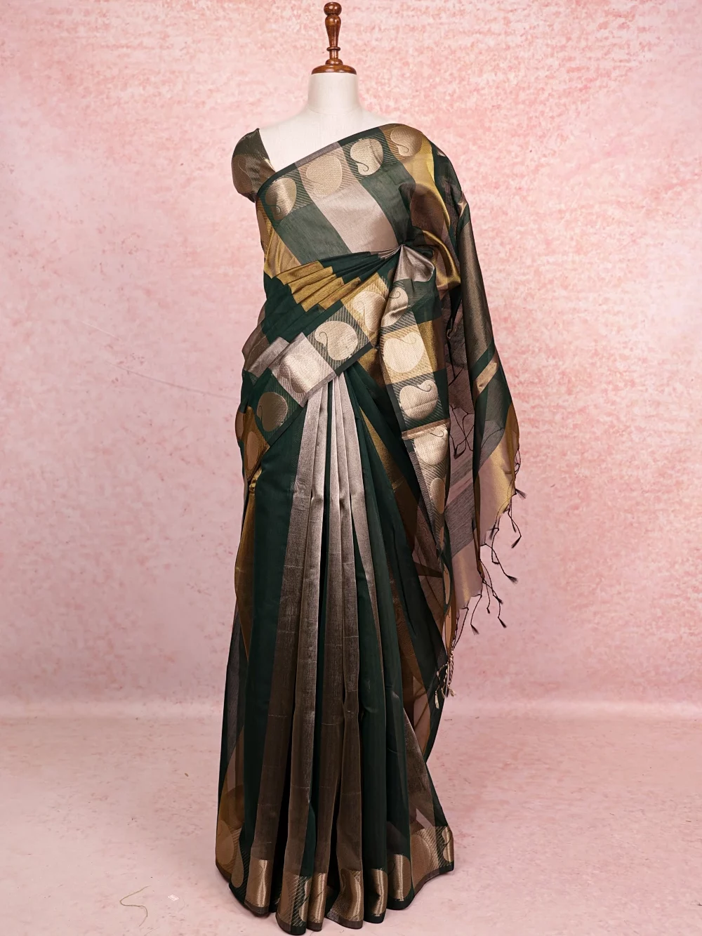 Bottle Green Cotton Silk Saree