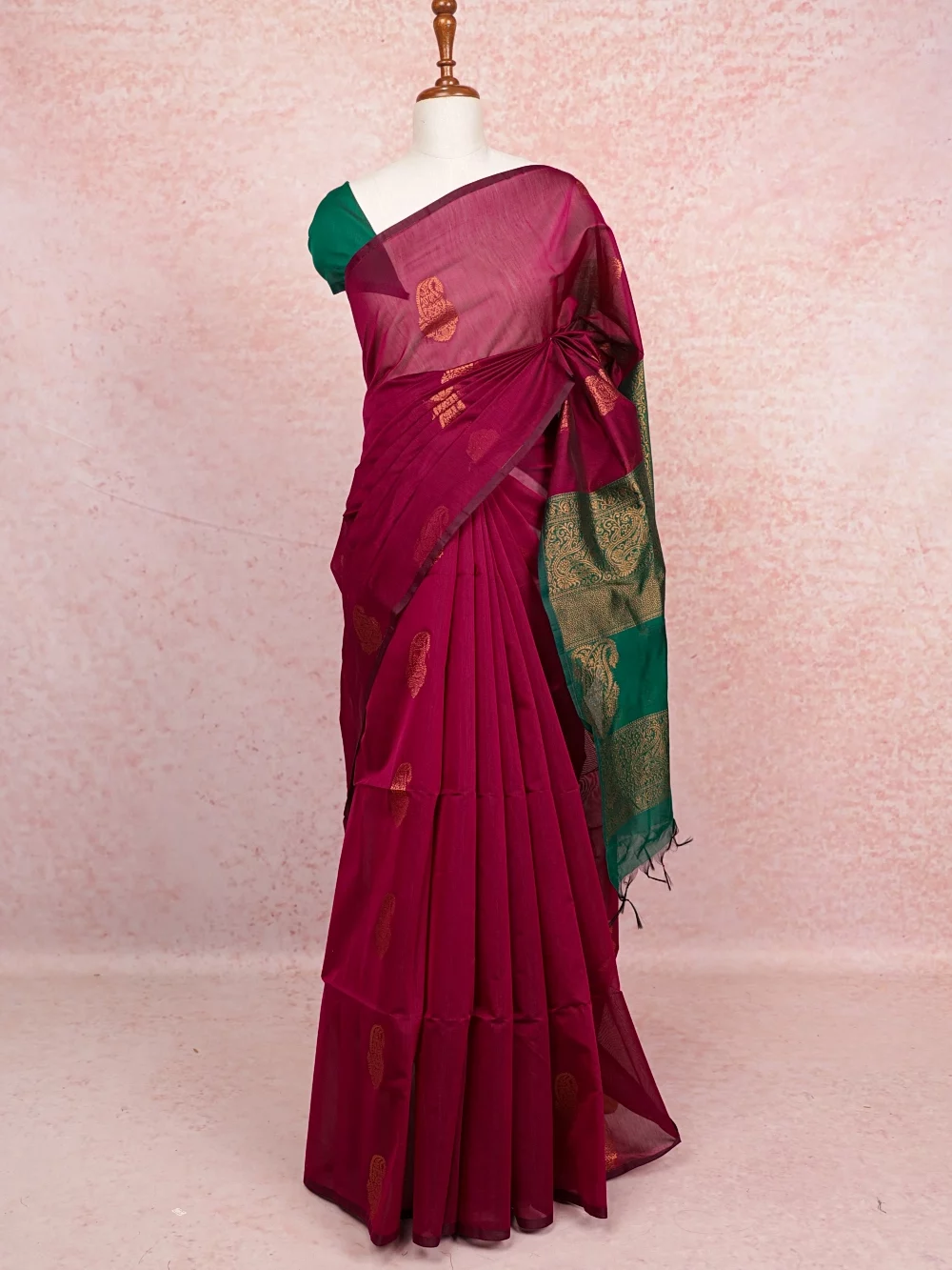 Wine Cotton Silk Saree