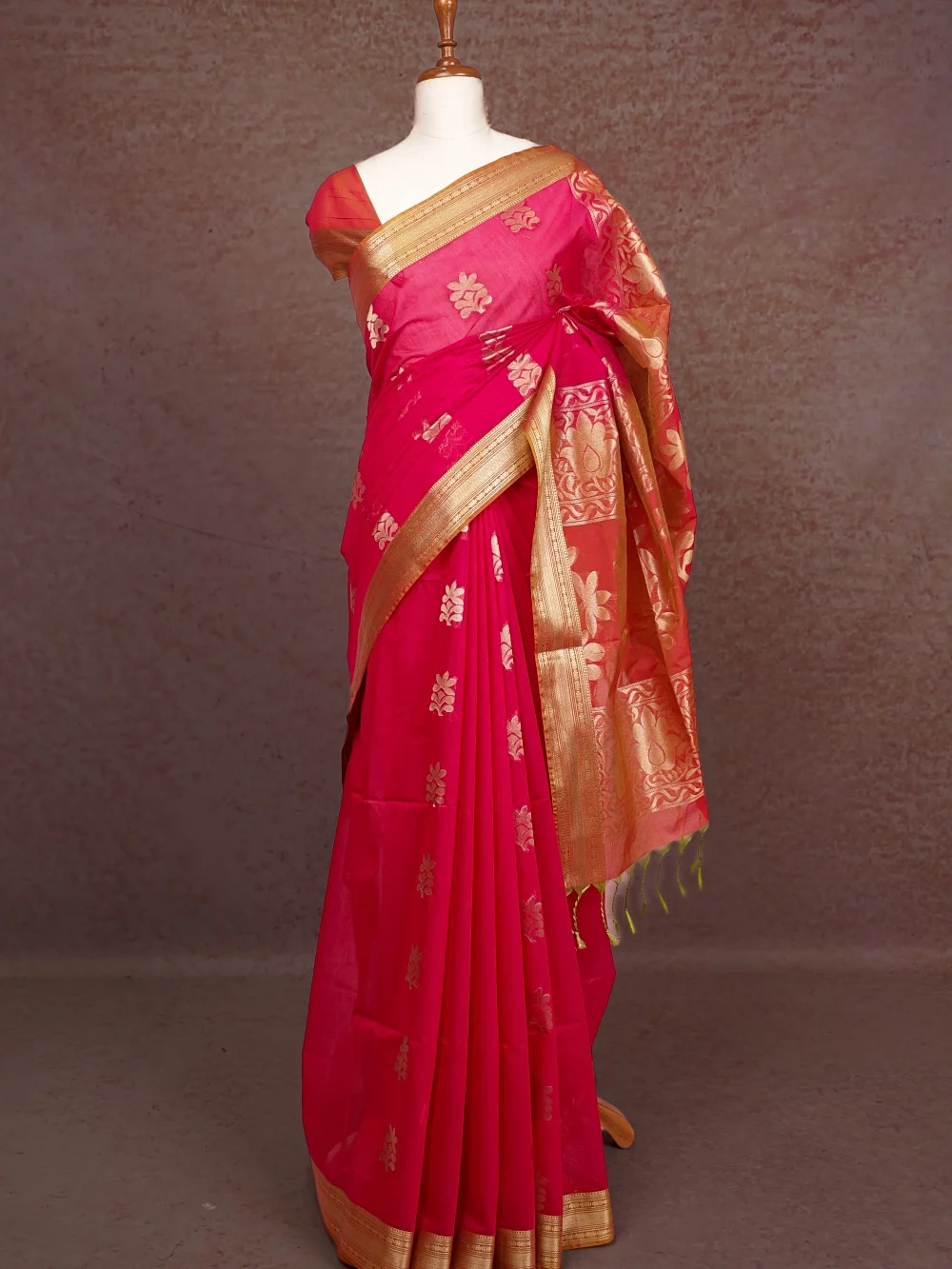 Dark Pink Cotton Silk Saree