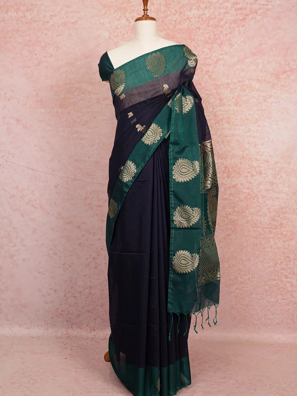 Navy Blue Cotton Silk Saree